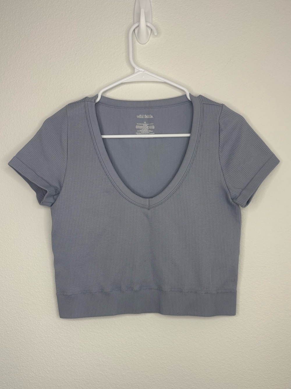 Wild Fable Pale Blue Ribbed Stretchy V-Neck Crop Top